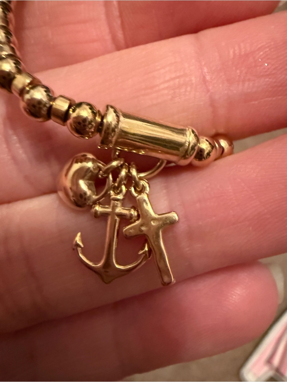 NWT Spartina Gold Anchor & Cross Charm Beaded Bracelet - Women